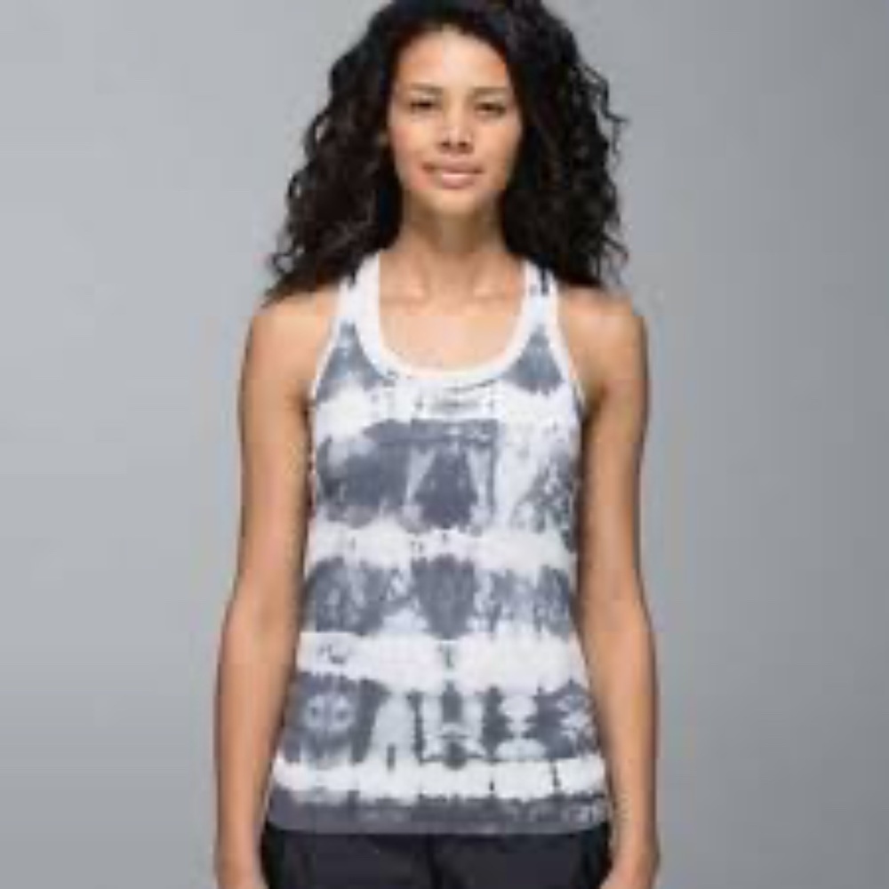 Lululemon Swiftly Tech Racerback Heathered Silver Fox Blue Tie Dye Size 4